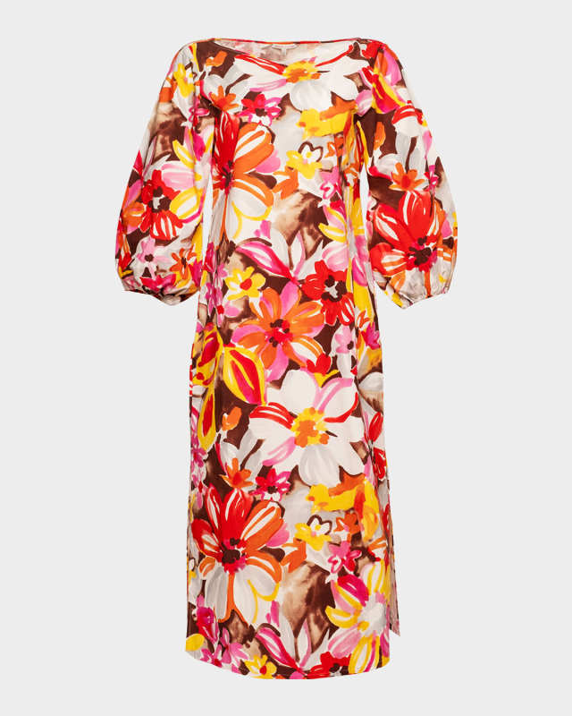 Minnow Puff-Sleeve Floral Cotton Maxi Dress